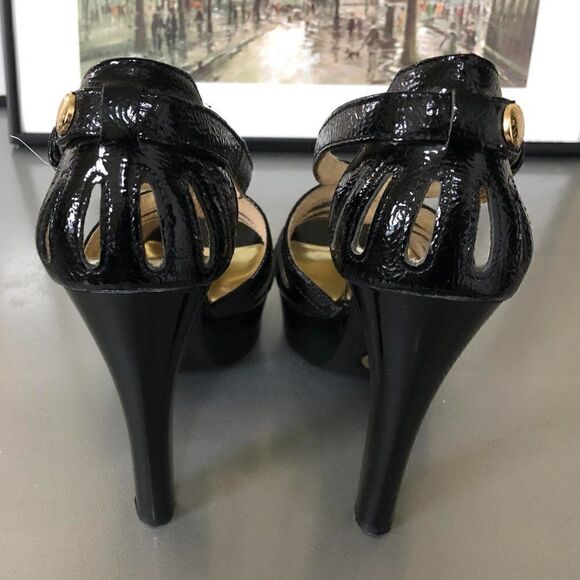 ‎Michael Kors Black Patent Leather Platform Sandals - Picture 6 of 16